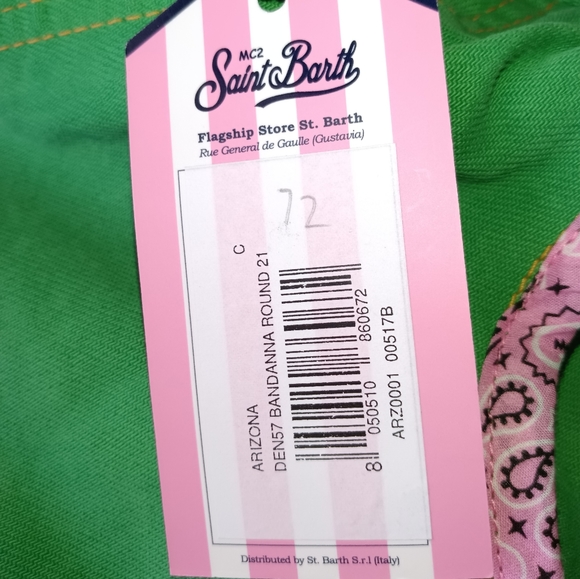 🆕Levi's MC2 Saint Barth Upcycled Green Cut Off Shorts Pink Paisley Belt LOOK!! - Picture 10 of 10